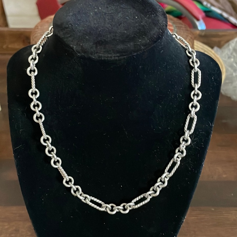 David Yurman Figaro Sterling Silver Chain with 18k Gold Link.